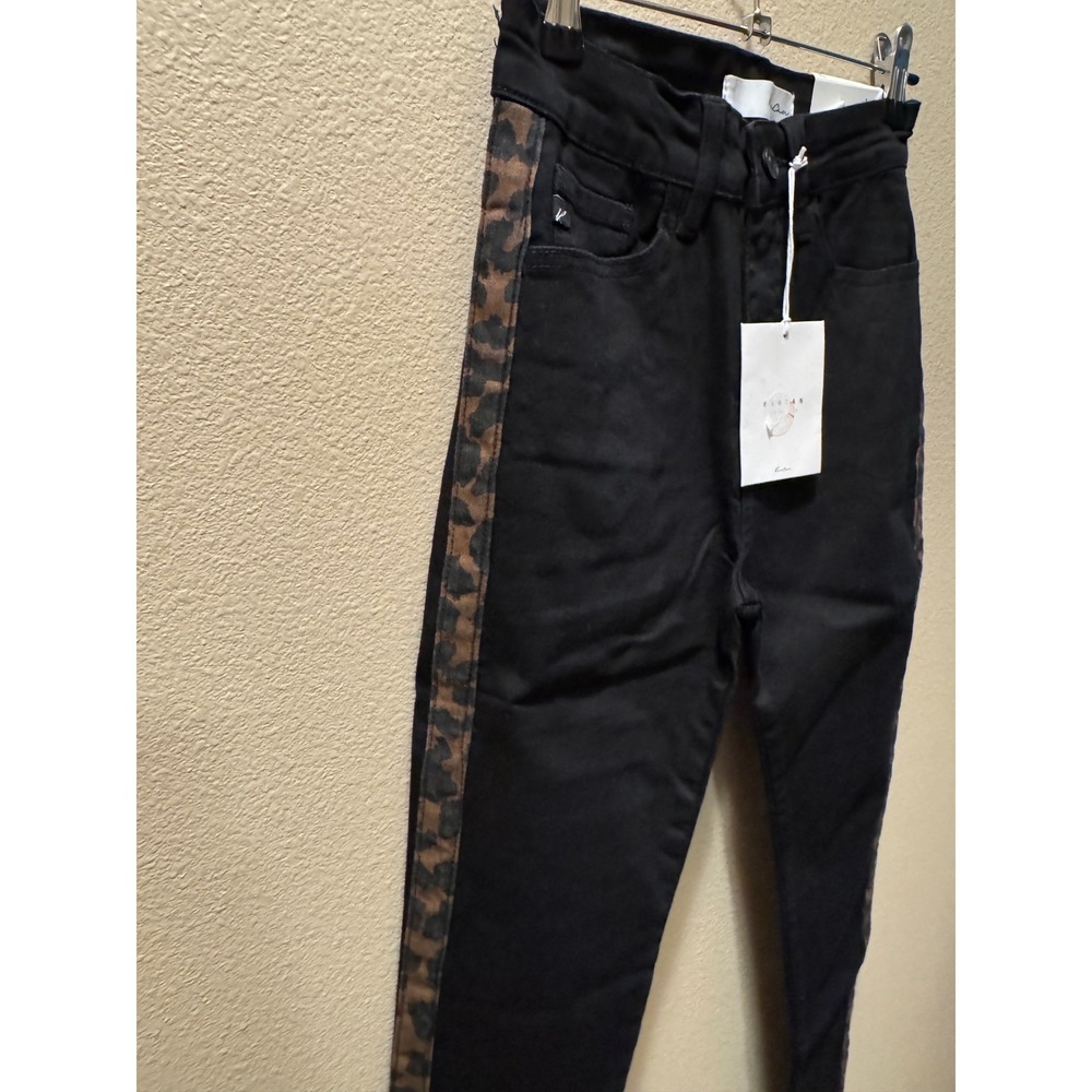 KanCan Black Skinny Jeans Leopard Print Side Stripe High Rise Denim Size 3/25